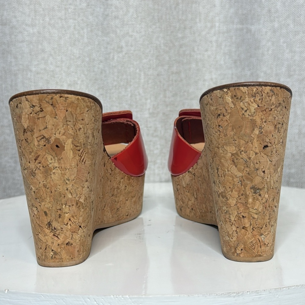 ANNE KLEIN LEXA RED PATENT CORK PLATFORM WEDGE SANDALS BUCKLE SLIDE **NWT** - Picture 10 of 14